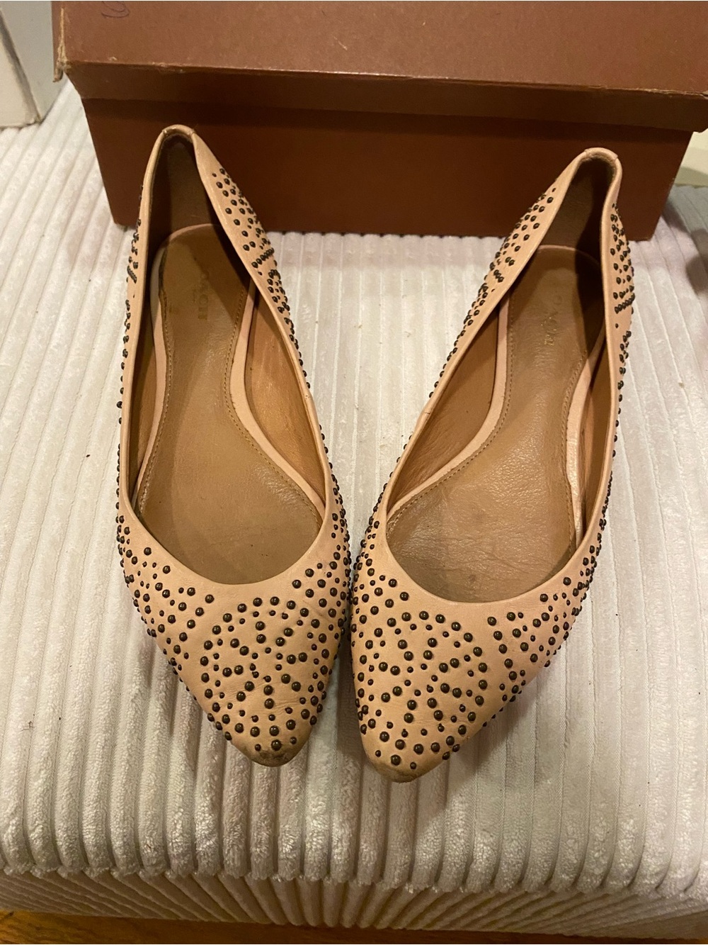 Studded Nude Pointed-Toe Women’s Flats